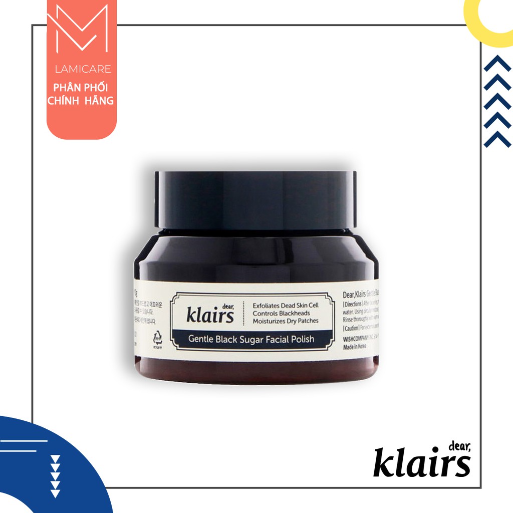 Tẩy tế bào chết trị mụn đầu đen giúp da mềm mịn klairs gentle black sugar facial polish 60g - Lamicare