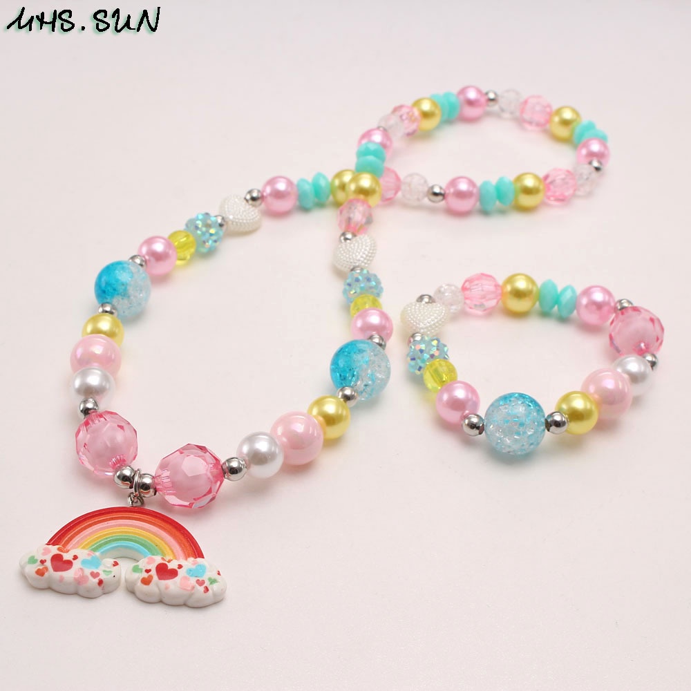 Set Vòng cổ + Vòng Tay Màu Cầu Vồng Xinh Xắn Cho Bé Gái