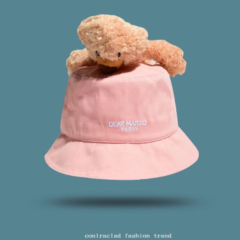 Lq Celebrity Nón Bucket Vành Ngắn Thêu Hình Gấu Ba Chiều Cá Tính Thời Trang Cá Tính