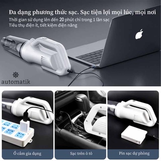 Máy Hút Bụi Mini Cầm Tay Không Dây Hút Gầm Giường, Ô Tô, Gia Đình + Tặng Củ Sạc Nhanh, Lõi Lọc HEPA - Automatik