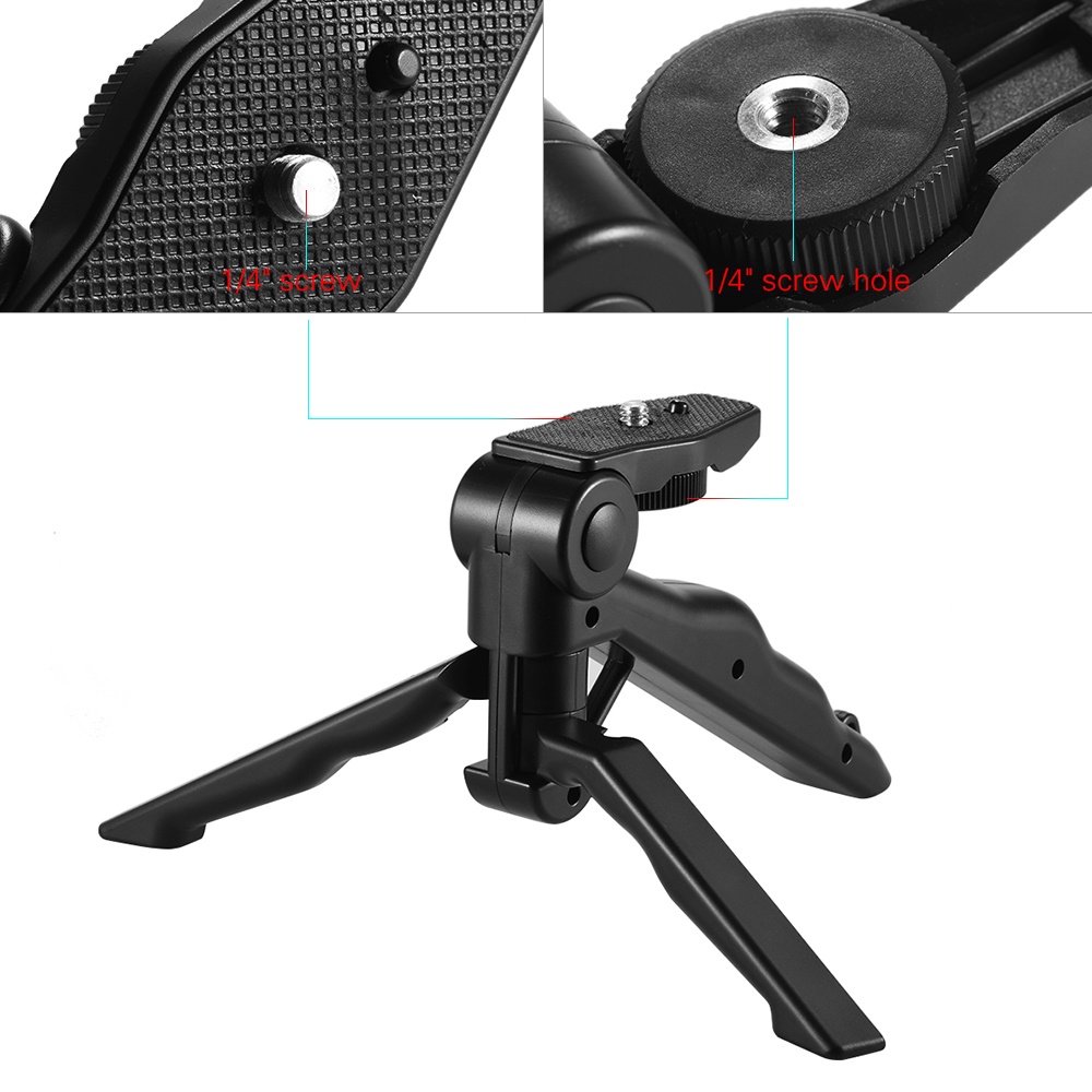 PULUZ Mini Tabletop Tripod Stand Handheld Grip Stabilizer with Universal Smartphone Clip Holder Bracket for Digital Camera for Gopro 9 8 7 6 Xiaomi Huawei Oppo Vivoi Phone 12 11Pro
