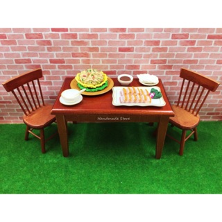 Bộ bàn ghế trắng - nâu (Mô hình đồ chơi tỷ lệ 1:12)