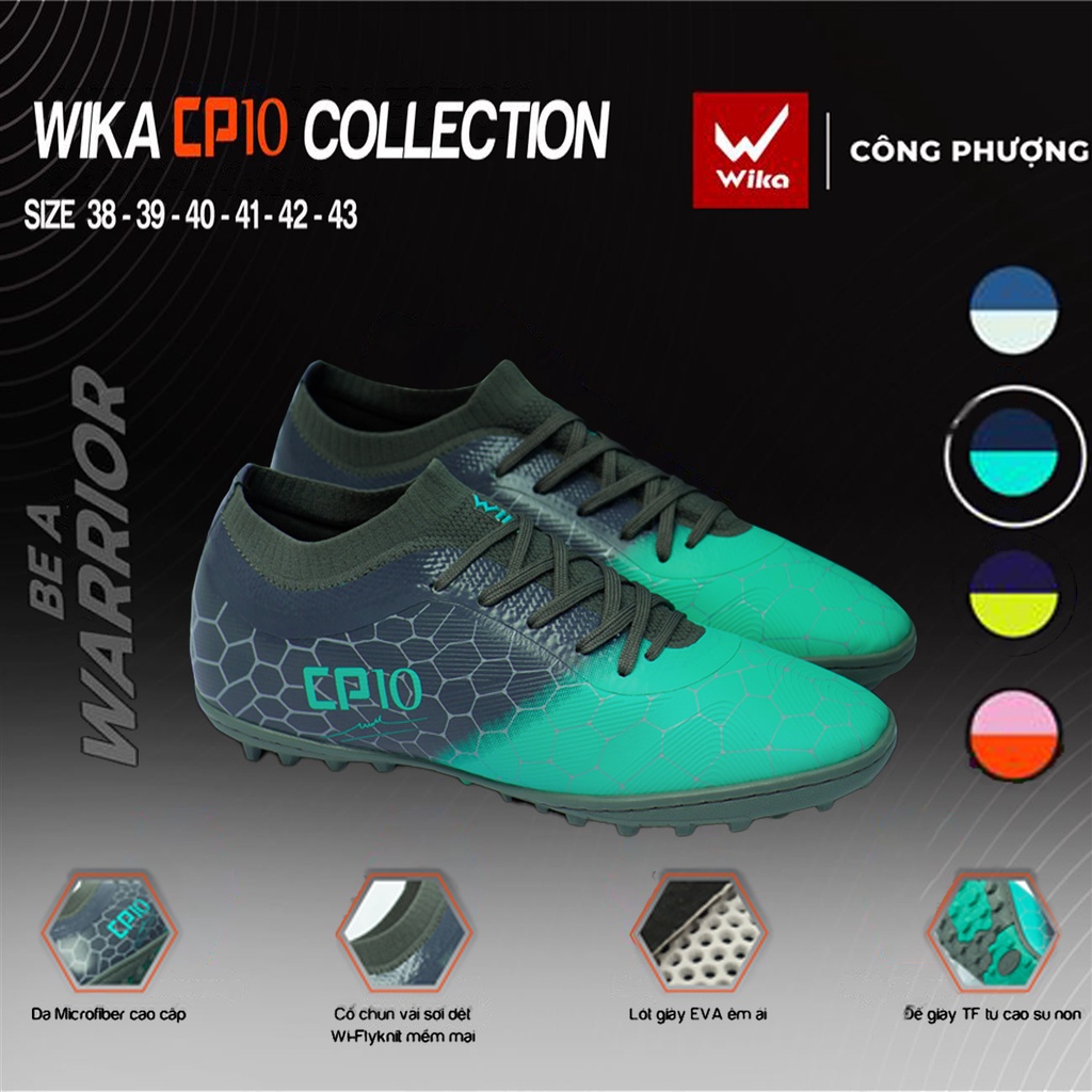 Giày Đá Bóng Wika CP10 Chính Hãng, Giày Đá Banh Sân Cỏ Nhân Tạo Khâu Full Đế Tặng Tất Dệt Kim