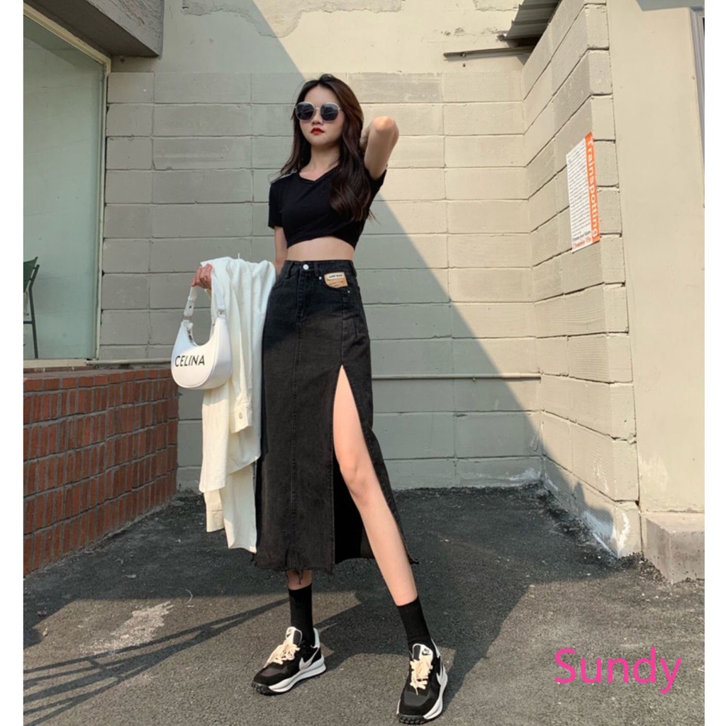 [Mã SRJULY1215 giảm 20K đơn 50K] Chân Váy Jeans Dáng Dài Lưng Cao Chữ A Xẻ Tà Thời Trang Cho Nữ | BigBuy360 - bigbuy360.vn