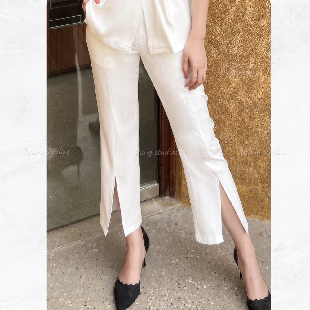 Set đồ nữ đẹp Wang, thời trang nữ chất liệu kaki chéo hàn đai tạo điểm nhấn WS006