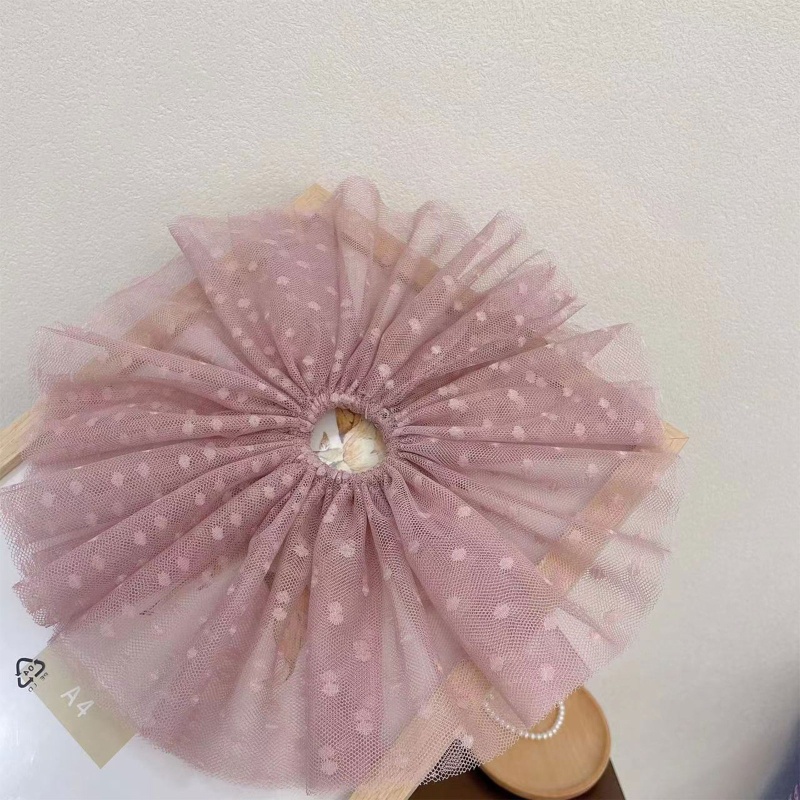 Dây Cột Tóc Co Giãn Bọc Vải Chiffon Họa Tiết Chấm Bi