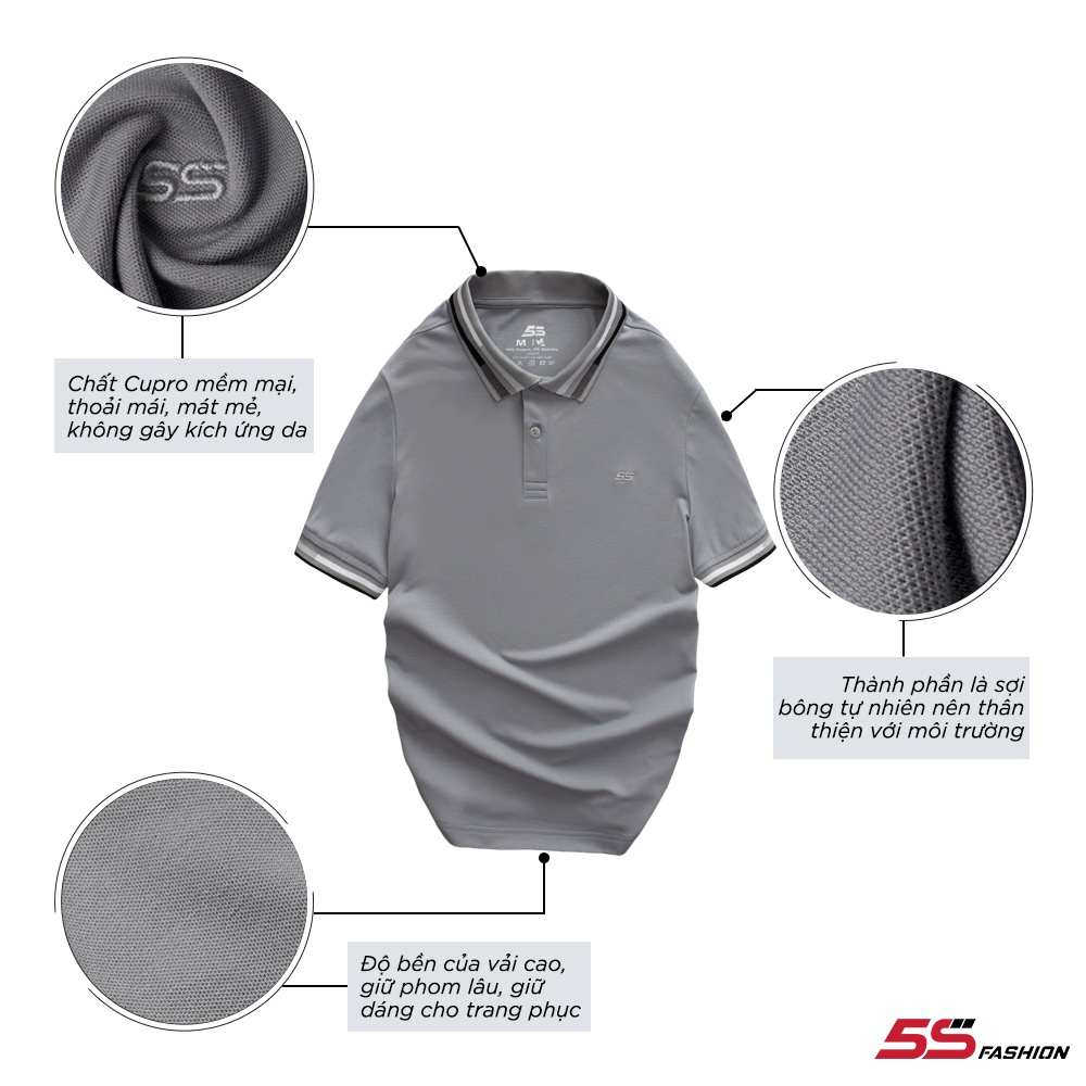 Áo Polo Nam 5S  Tay Ngắn, Chất Liệu Cupro Cao Cấp, Mềm Mịn, Thấm Hút, Giữ Phom Tôn Dáng