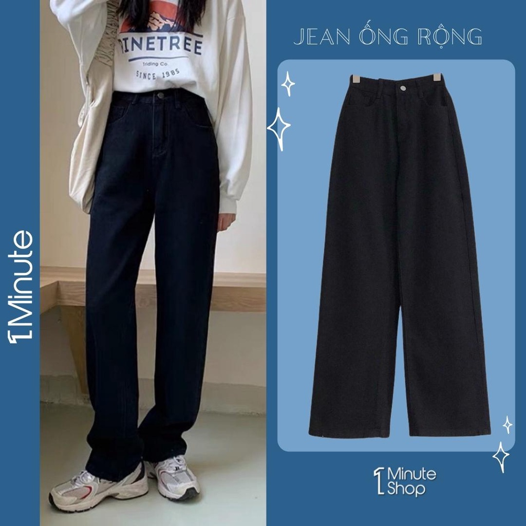 Quần Jean Nữ Màu Trắng và Màu Đen Ống Rộng Ulzzang Tôn Dáng - 1Minute