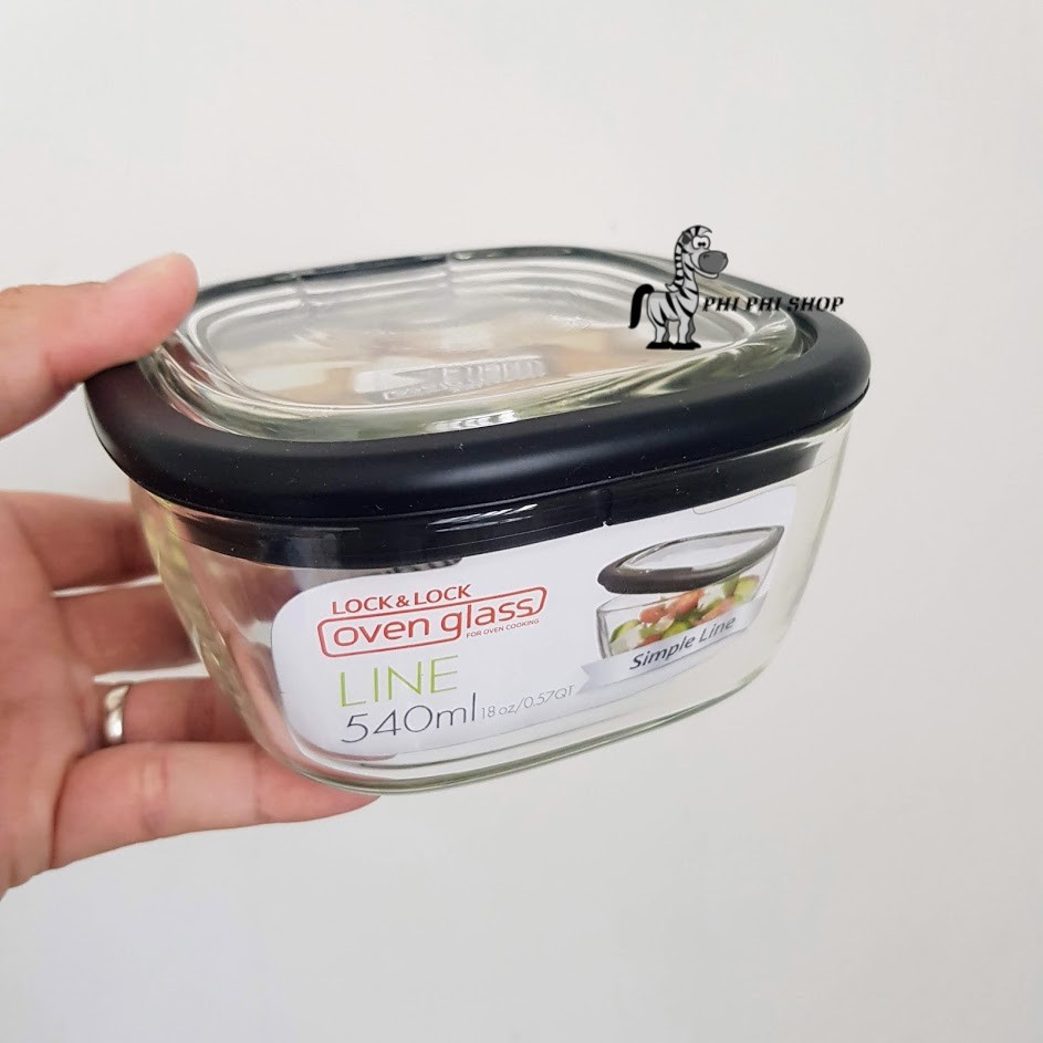 Hộp thủy tinh cao cấp nắp thủy tinh viền silicone đen Lock&Lock Oven Glass Line 540ml LLG951
