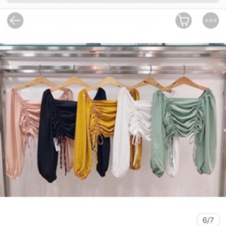 🌷Áo Croptop Cổ Vuông Nhúng Rút Eo