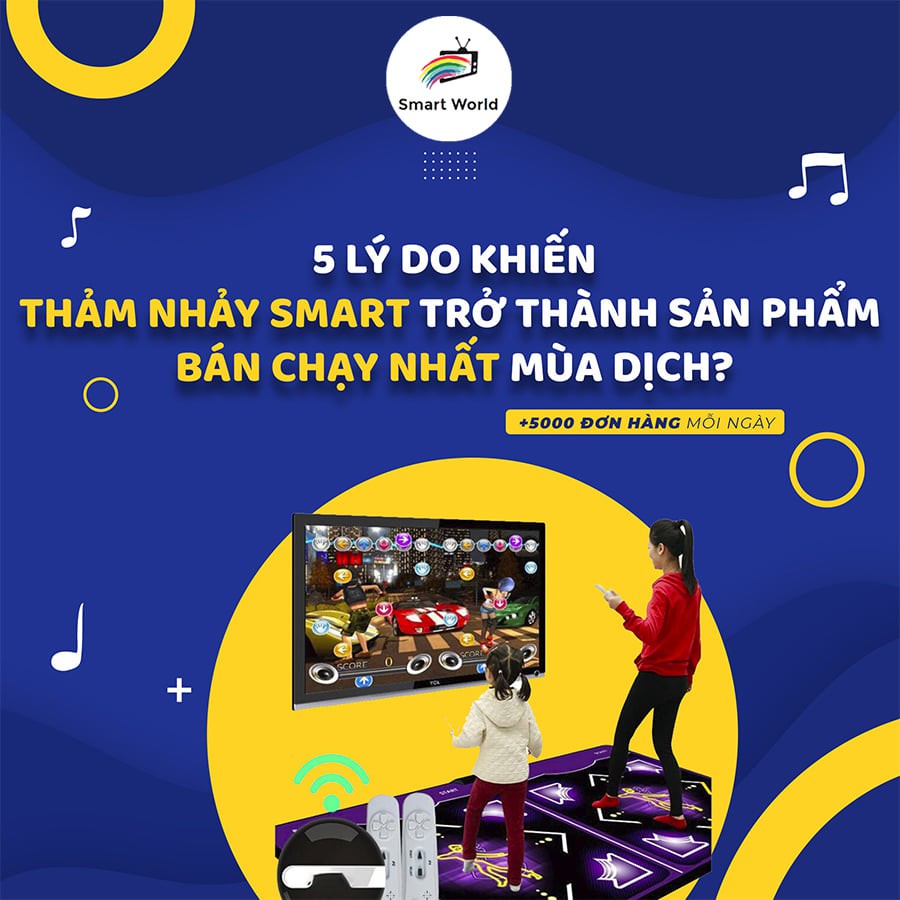 Nghỉ Dịch Vừa Khỏe Vừa Vui Thảm nhảy Smart Tại Nhà, thảm chơi game sẵn 200 trò trí tuệ, cổng AV, kết nối không dây