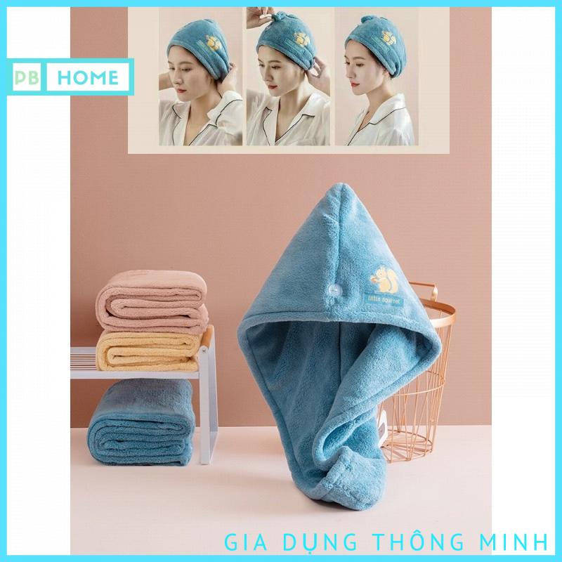 [Siêu HOT] Khăn Cotton Quấn Tóc, Khăn Quấn Làm Khô Tóc Cực Nhanh In Hoạ Tiết Dễ Thương