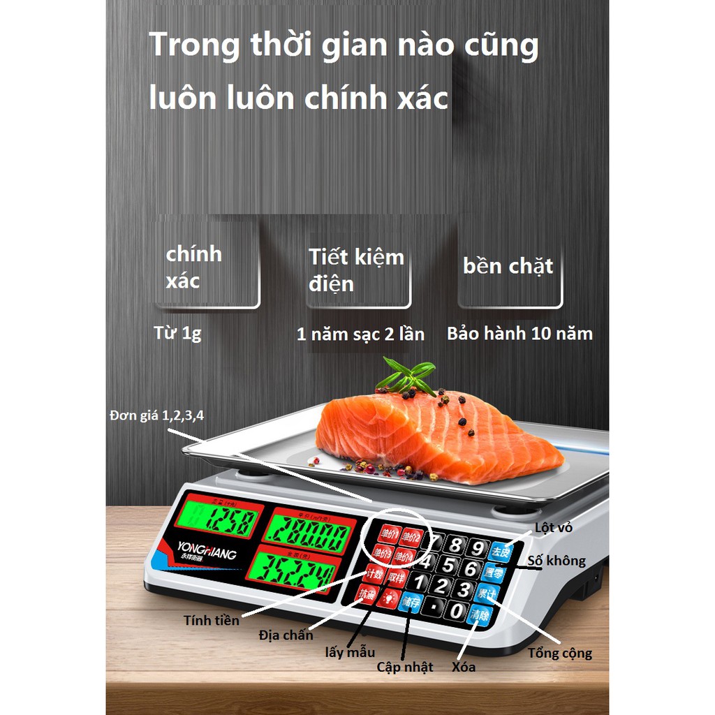 Cân điện tử tính tiền tích điện 30kg-chống nước hiệu quả