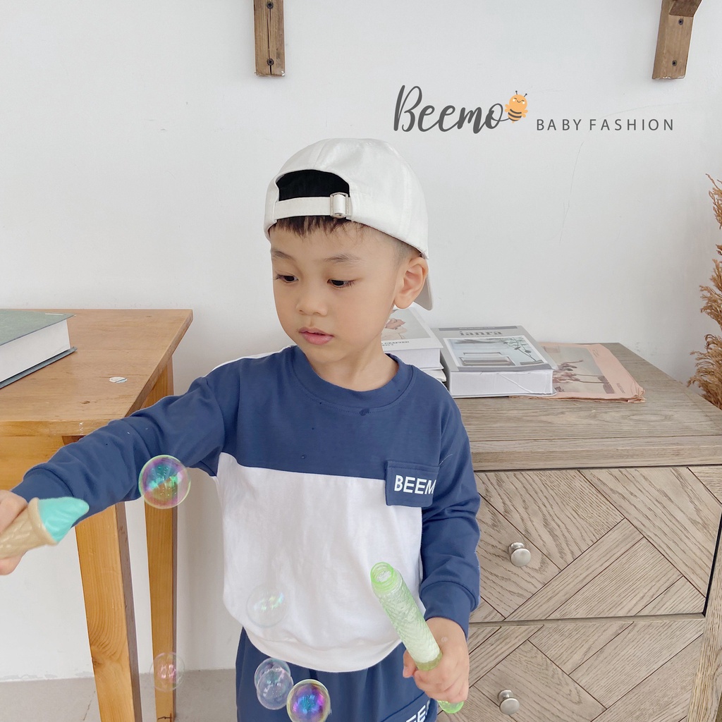 Bộ cotton thu đông dài tay bé trai phong cách thể thao, bộ thun bé trai vải cotton mềm