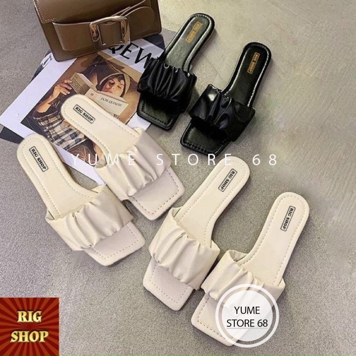 Dép Lê Bệt Đế Mũi  Vuông Chất Da Mềm Mịn Nhúm Nhím Đi Êm Chân Hàng Cao Cấp Nhà YUME STORE 68
