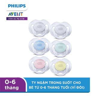 Ty ngậm Philips Avent trong suốt cho bé từ 0-6 tháng tuổi (vỉ đôi) SCF170/18