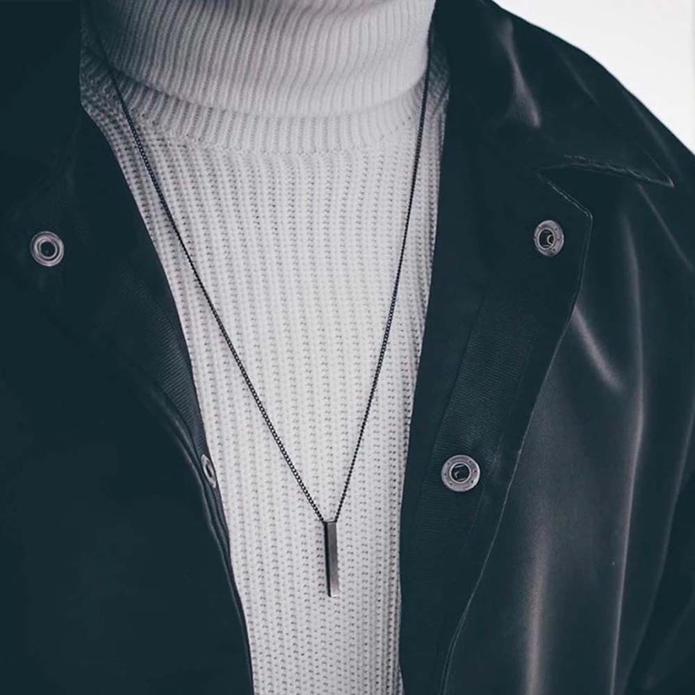 Vòng cổ bằng thép không gỉ mặt chữ nhật màu đen phong cách hiphop cá tính cho nam