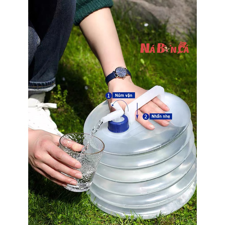Bình đựng nước cắm trại du lịch dã ngoại di động ngoài trời, có van khóa, có vòi nối dài tiện lợi [DCP9]