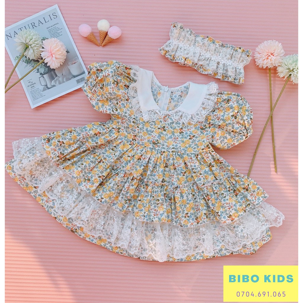 váy bé gái công chúa Lolita 💋FREESHIP + TẶNG TURBAN💋BIBO KIDS - - LOLITA HOA VÀNG