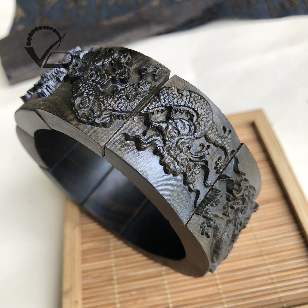 Vòng Tay Gỗ Mun Chạm Rồng Size Đại dành cho Nam phong thủy CNC VĂN BÉ