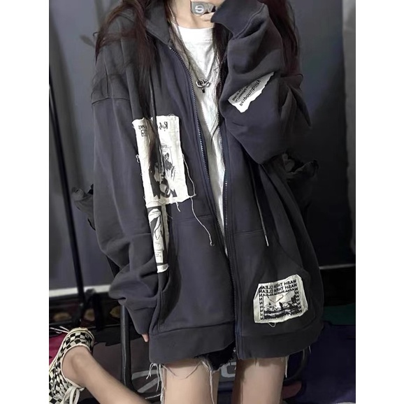 Áo khoác hình phong cách retro áo có mũ áo hoodie