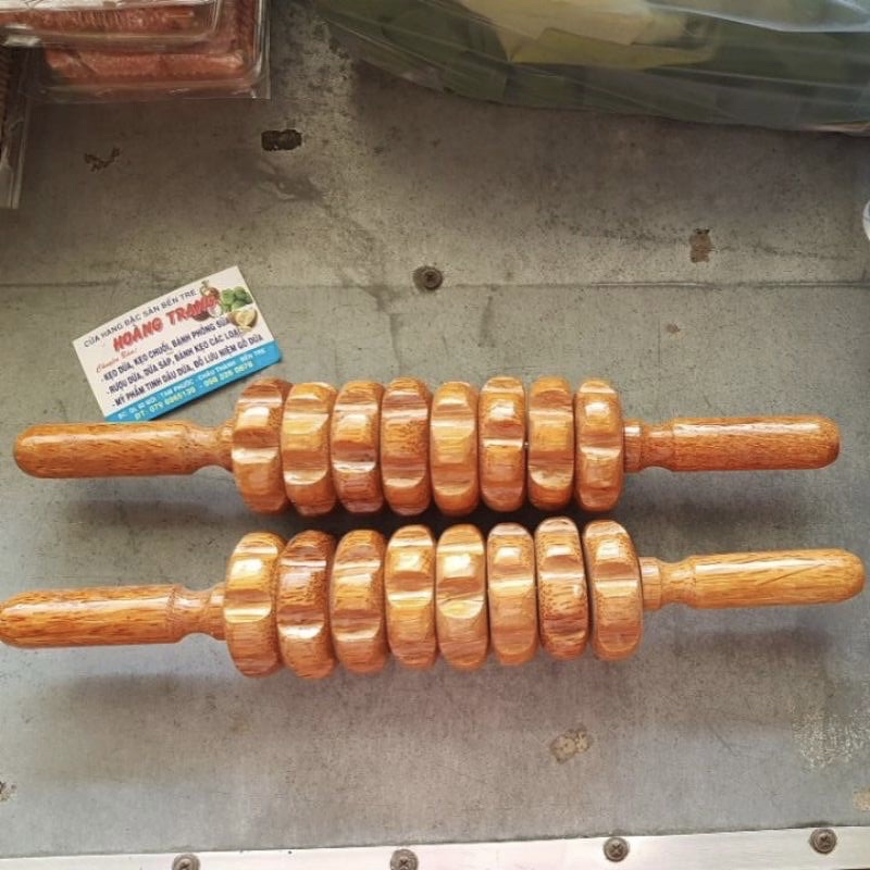 Cây Lăn Mát Xa  lưng , bụng ,toàn thân gỗ dừa 9 bánh lăn