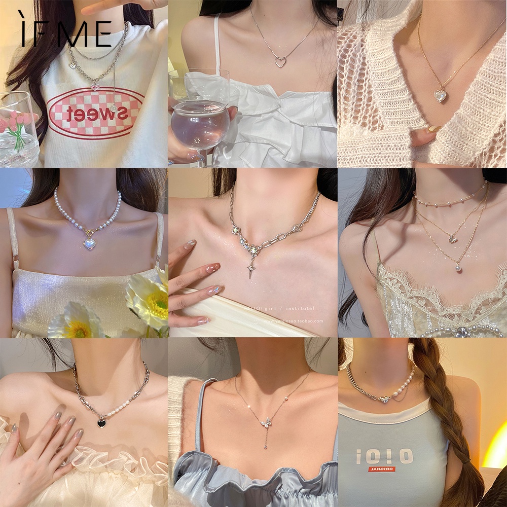 IF ME Vòng cổ Mặt Hình Nơ / Hoa Tulip Đính Ngọc Trai Thời Trang Cho Nữ