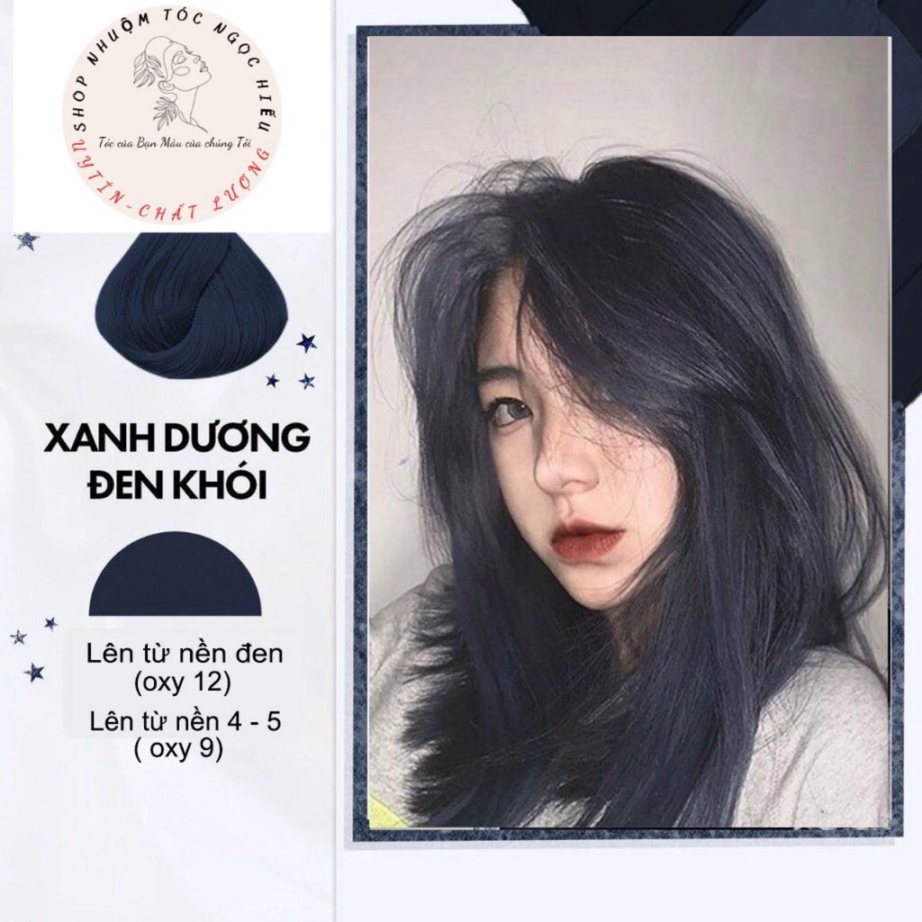 Thuốc nhuộm tóc Hàn cao cấp màu XANH DƯƠNG ĐEN KHÓI Kèm OXI trợ nhuộm + Găng tay+lược