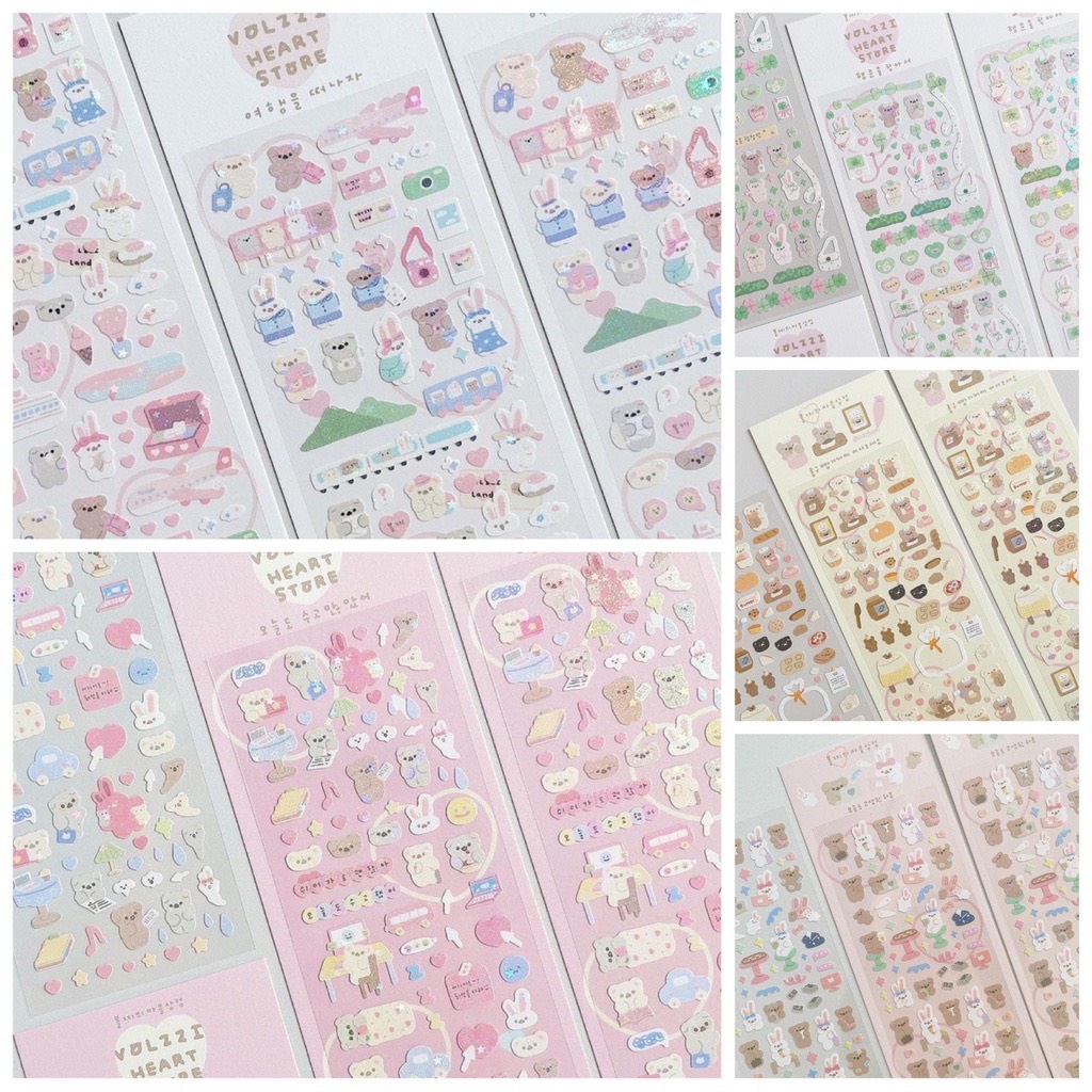 Sticker gấu thỏ mini cán nhũ trang trí polcols/ toploader