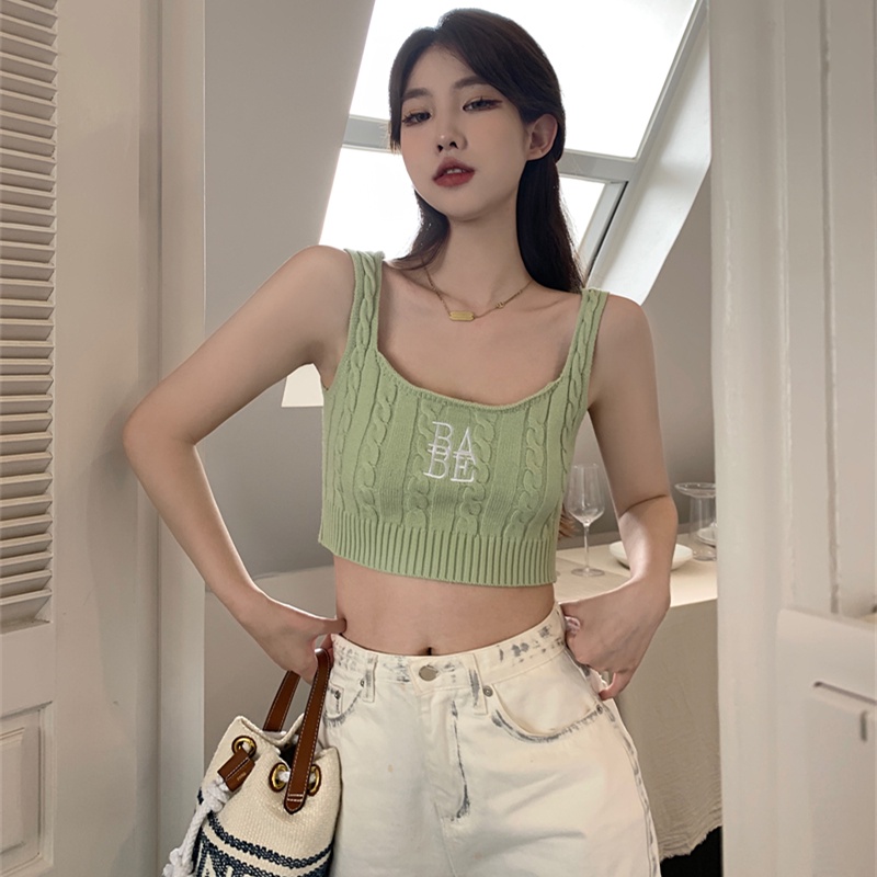 Áo Hai Dây Dệt Kim Mỏng Thêu Họa Tiết Thời Trang Cho Nữ