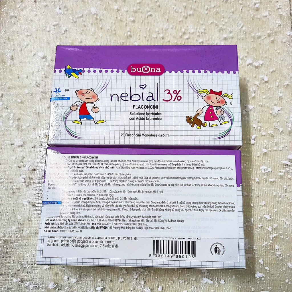 Muối Nebial 3% Flaconcini, Giảm sổ mũi, ngạt mũi an toàn cho trẻ sơ sinh . Ống 5ml
