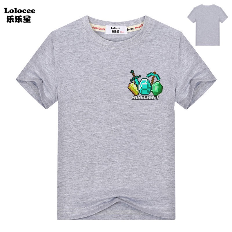 Minecraft Diamond Tools Printed T-shirt  Boys Short Sleeve T Shirt Summer Sport Tees