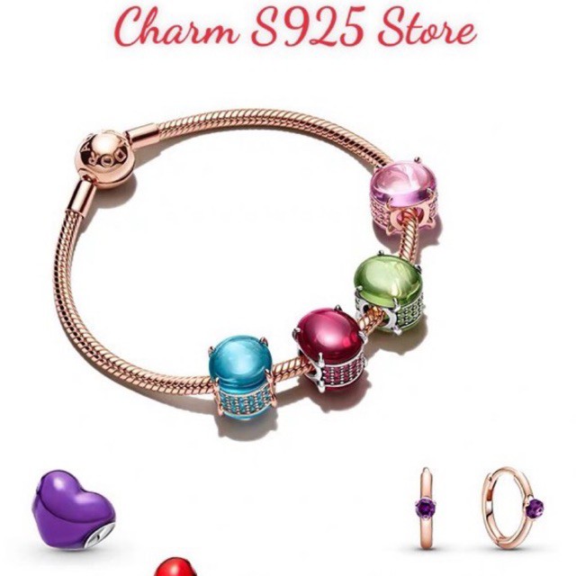 charm pan hạt đá màu đỏ bộ sưu tập hè 2021 bạc s925 cao cấp