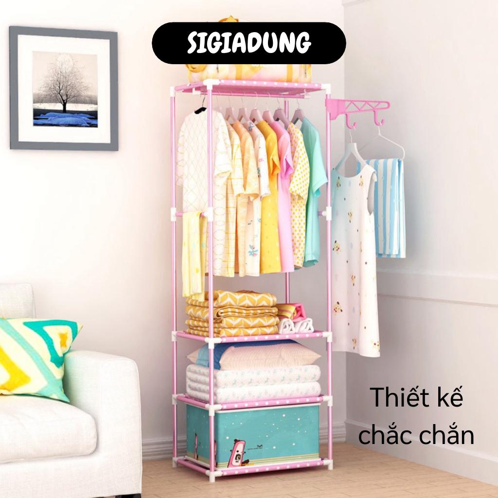 [SGD] Giá Treo Quần Áo - Kệ Chữ H 4 Tầng, 3 Ngăn Để Đồ Và Treo Quần Áo, Có Móc Bên Cạnh 9571