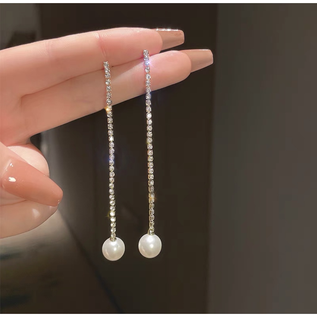 Khuyên tai dây đá hạt ngọc trai nhân tạo KT112