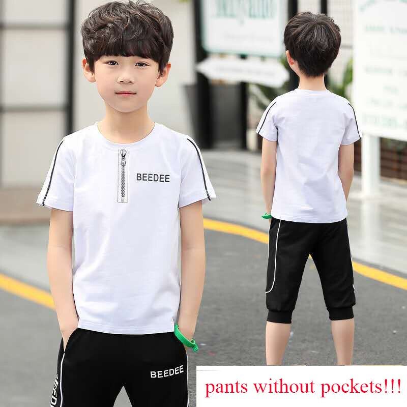 Set Áo Thun Tay Ngắn &amp; Quần Short Đen Cho Bé Trai Từ 5-12 Tuổi
