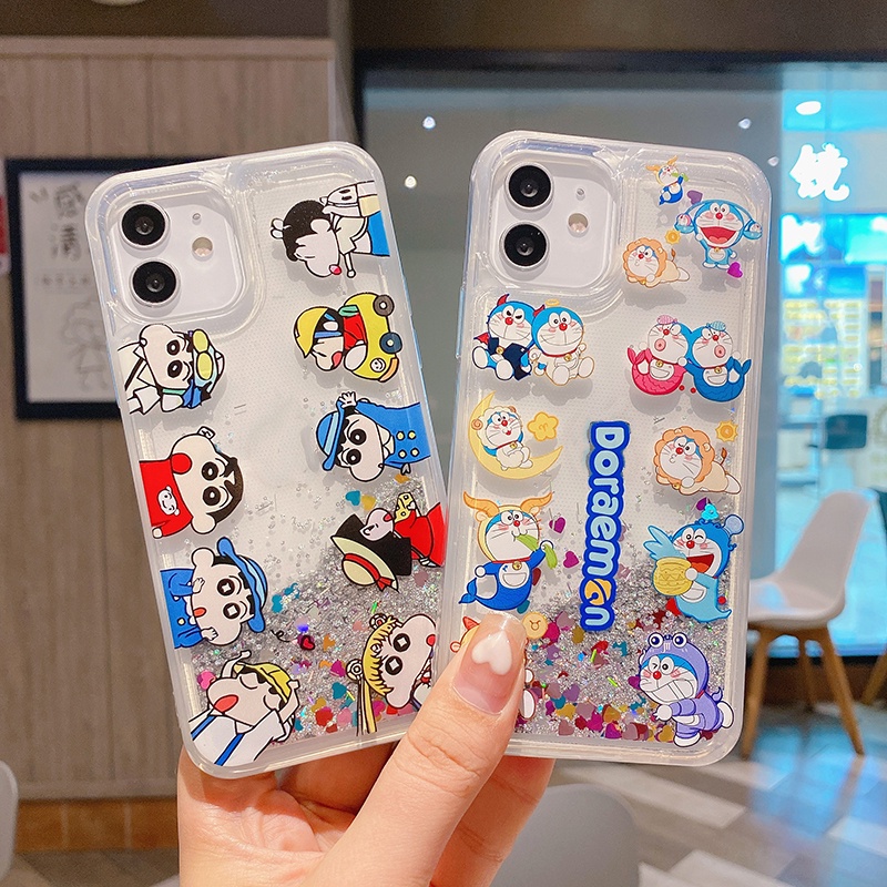 Doraemon Ốp Điện Thoại Mềm Nén Khí Chống Rơi Hình Cậu Bé Bút Chì Cho iPhone 13 12 11 Pro Max XS XR X 8 7 Plus + SE 2020