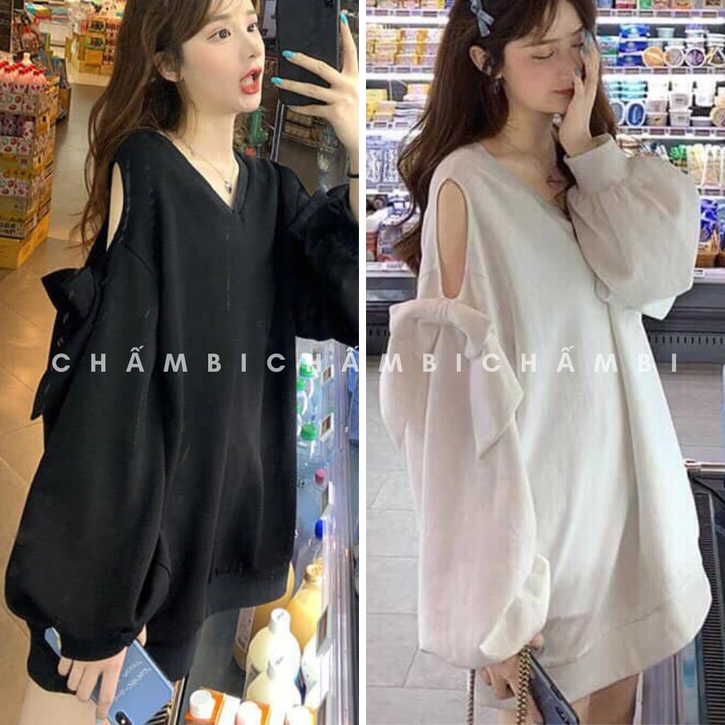 Áo Sweater Tay Phồng Nơ Form Rộng Cực Xinh Freesize<56kg - A.090 | BigBuy360 - bigbuy360.vn