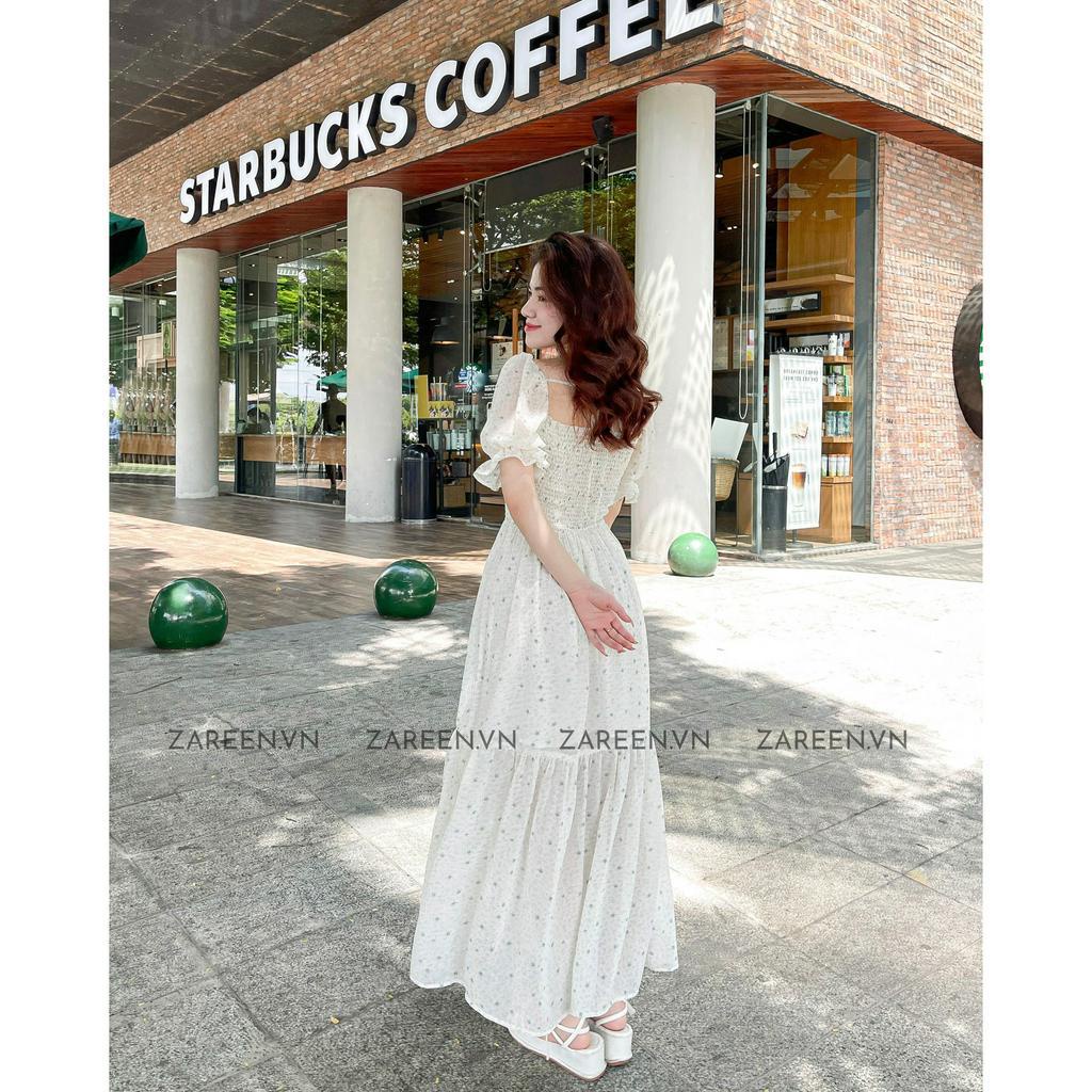 ZAREEN | ĐẦM HOA ĐUÔI CÁ XẺ ĐÙI ZAREEN DAX50 - TRẮNG HOA XANH