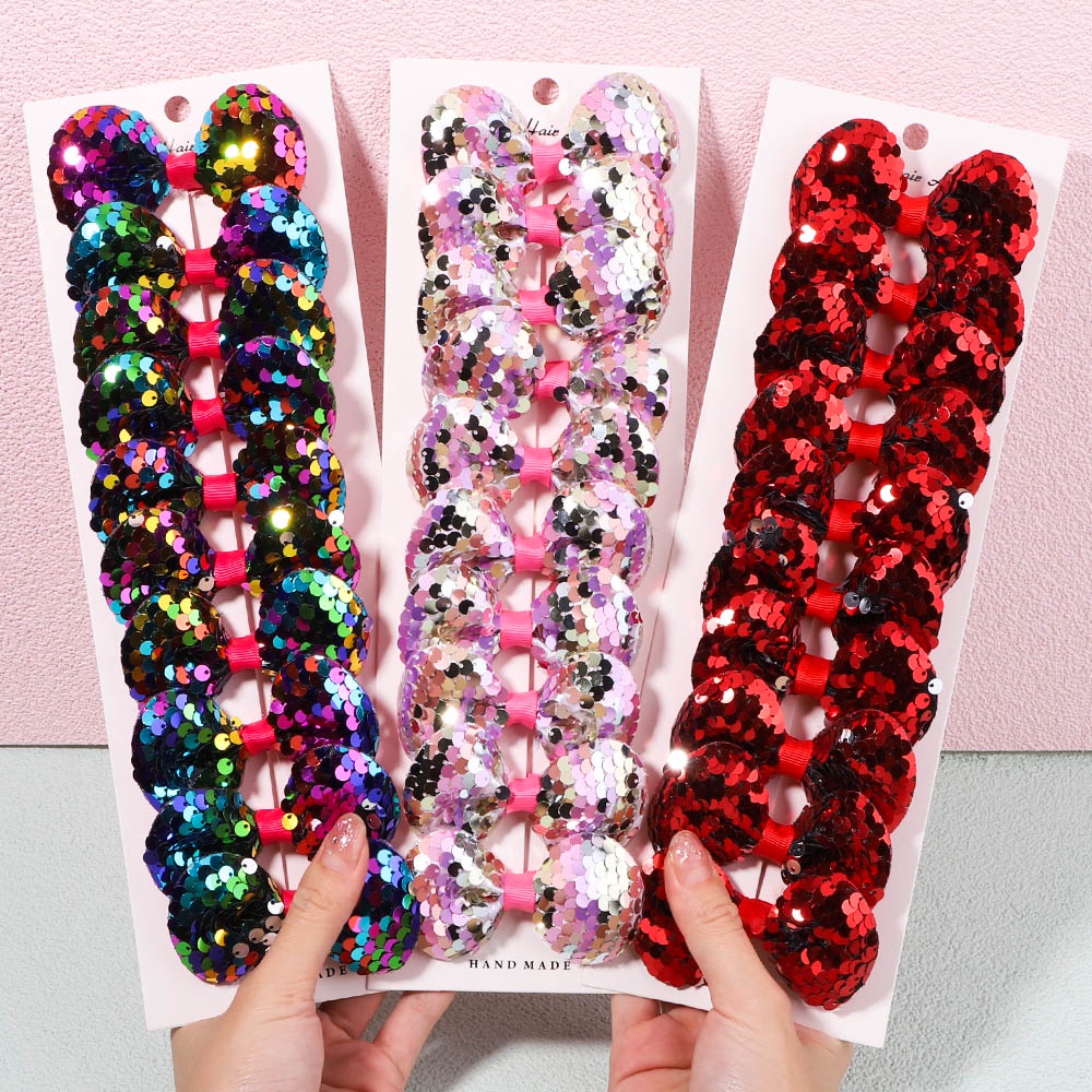 Set 10 kẹp tóc bé gái KIDSBOWS đính nơ sequin lấp lánh thời trang
