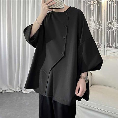 Áo Sơ Mi Mỏng Dáng Rộng Thiết Kế Lệch Tà Cá Tính Cho Nam Và Nữ