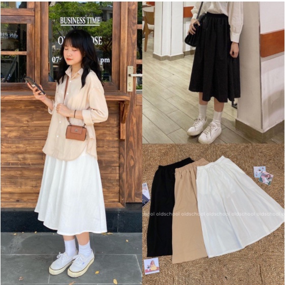 ⚡ Freeship ⚡ Chân váy dài ulzzang dáng xòe, chân váy đũi cạp chun phong cách Hàn Quốc thời trang thanh lịch | BigBuy360 - bigbuy360.vn