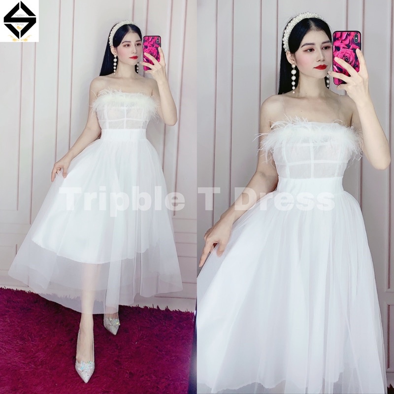 Đâm xoè công chúa cúp ngực phối viền lông tua rua siêu xinh TRIPBLE T DRESS - size M/L -MS373V