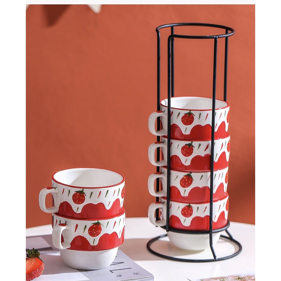 Cốc sứ dâu tây, cốc uống trà, cafe hình dâu tây đáng yêu