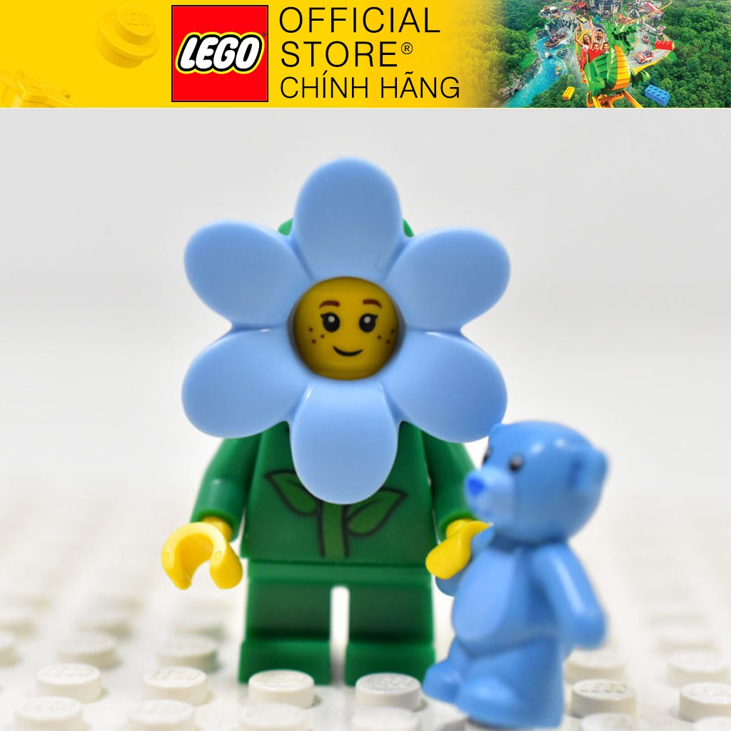 Nhân vật LEGO Minifigures flower girl with blue Teddy bear - bé gái trong trang phục hoa cầm gấu Teddy xanh