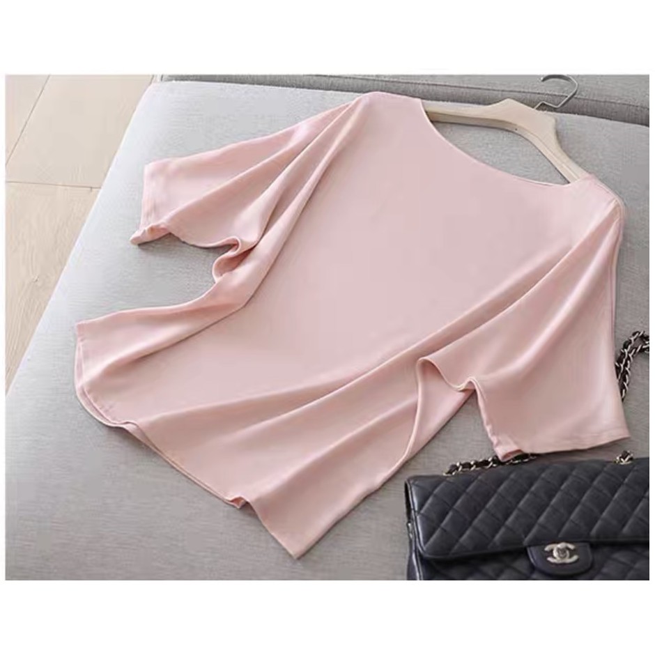 Áo phông lụa lạnh nữ công sở tay lỡ vải cao cấp thun lụa form rộng cổ tròn mát mẻ sanh chảnh mặc đi làm dạo phố du lịch