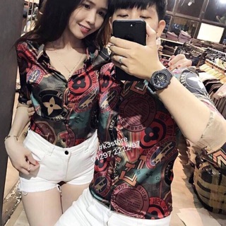 Sơ mi cặp chất lụa hoạ tiết đồng xu bài a80