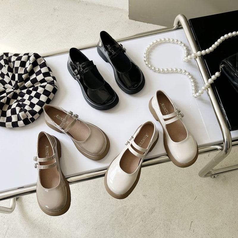 Giày IELGY bằng da đế dày phong cách Anh Quốc cổ điển thời trang dành cho nữ