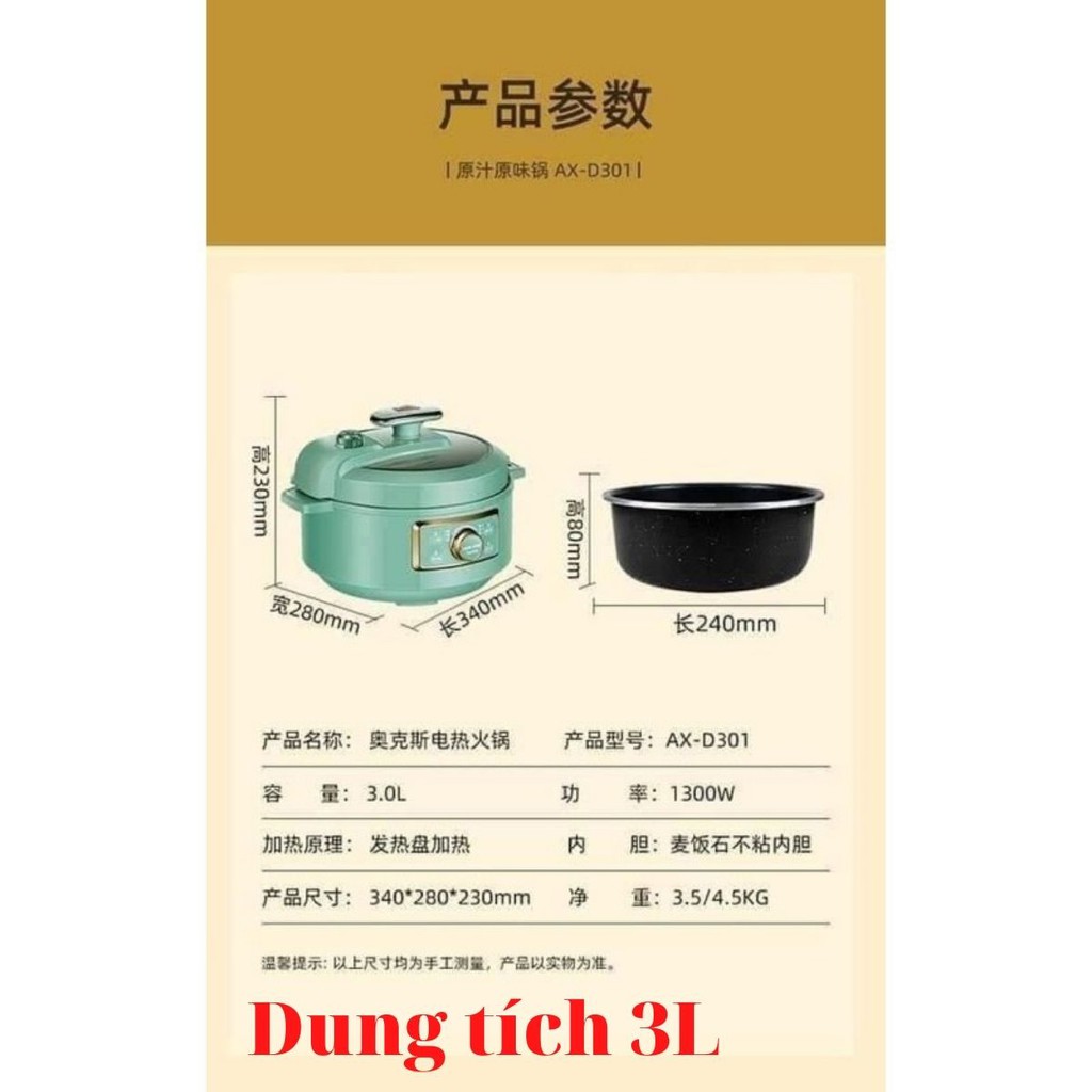 Nồi Áp Suất Điện Đa Năng Nấu Cơm, Hầm, Luộc, Chiên Xào Loại 3L Siêu Bền, Bảo Hành 12 Tháng