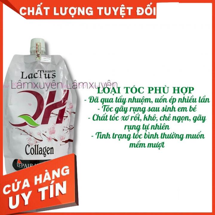 Kem hấp tóc COLLAGEN QH LACTUS dưỡng sinh phục hồi dưỡng sâu 500ml  cung cấp dưỡng chất giúp tóc chắc khoẻ